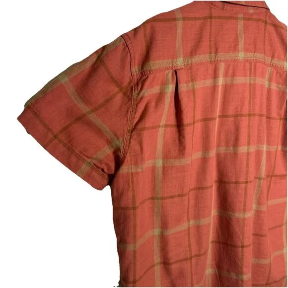 Carhartt Large Relaxed Rugged Flex Button Up Shirt Mens Orange Plaid Workwear - Picture 9 of 14